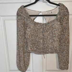 Lush Women's Floral Long Sleeve Blouse - Cream and Brown